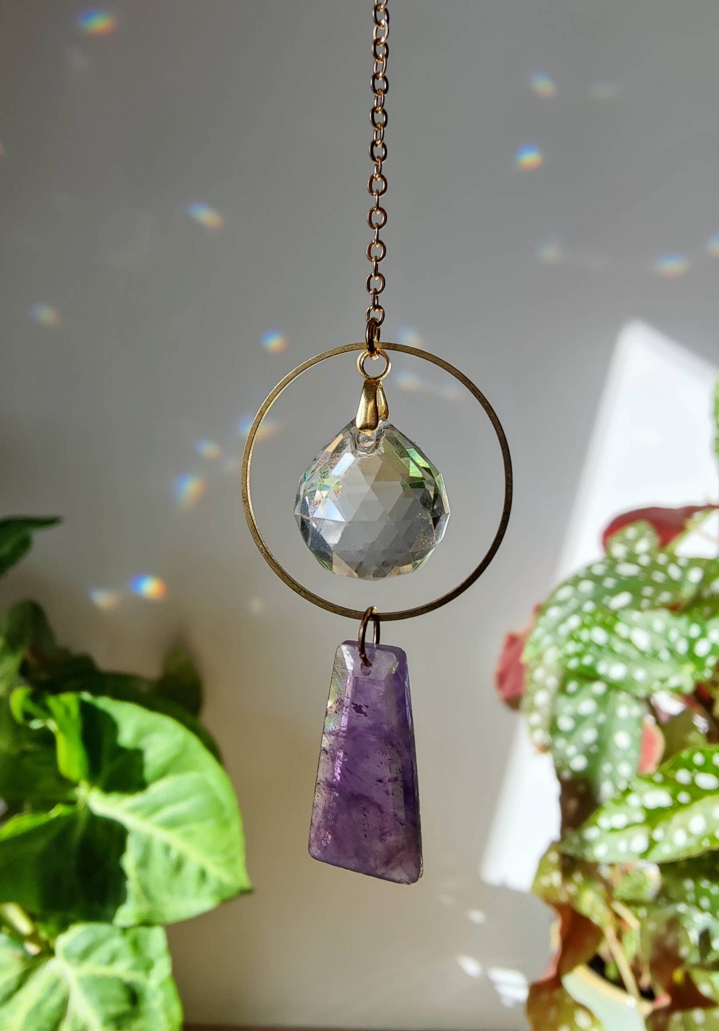 DIVINE GEMSTONE | Handmade suncatcher with glass crystal &amp; gemstone