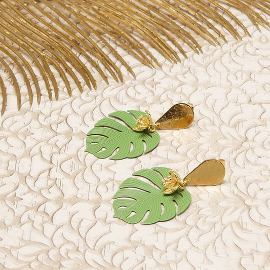 GRÜNE MONSTERA OHRRINGE | GOLD